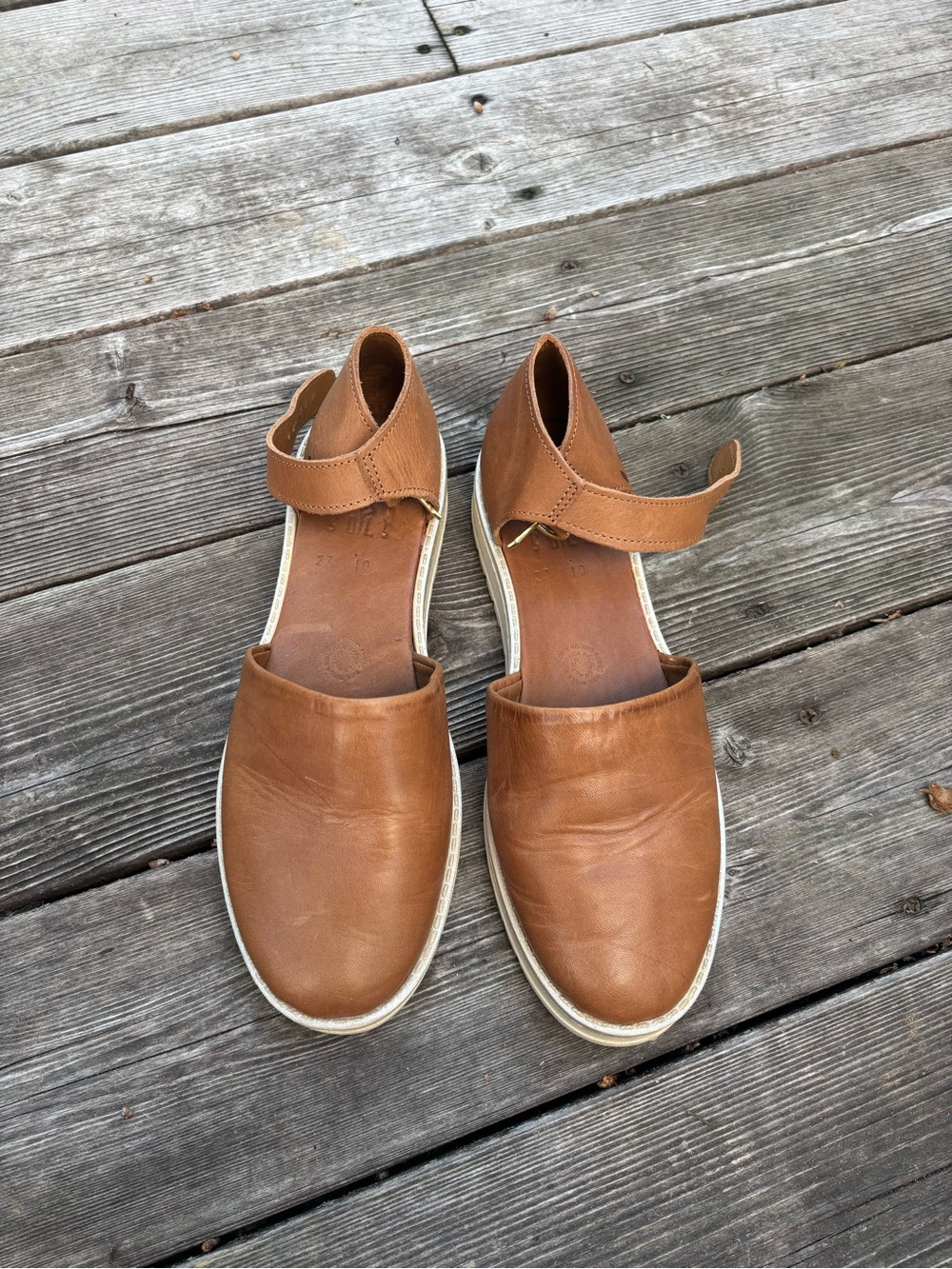 Sols- Women’s Tan Leather Slip-On Loafers with Ankle Strap